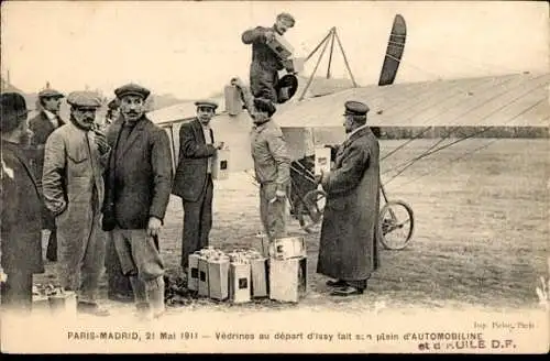 Ak Raid Paris-Madrid, 21. Mai 1911, Védrines verlässt Issy und macht sein Automobil klar