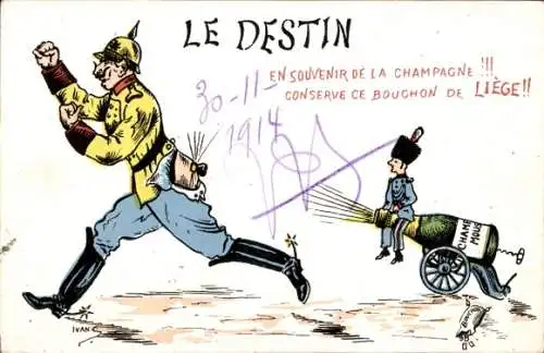 Ak Französische Propaganda, Karikatur Kaiser Wilhelm II.