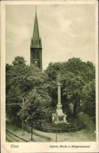 Ak Sowjetsk Tilsit Ostpreußen, Kirche, Kriegerdenkmal