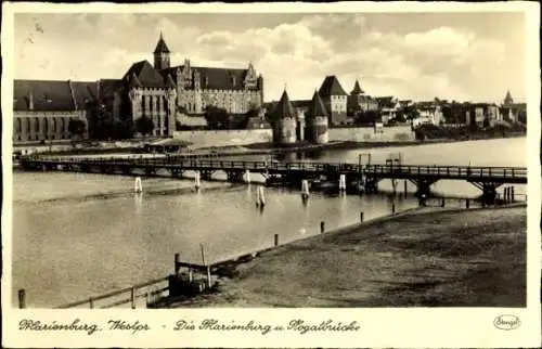 Ak Marienburg Malbork Westpreußen, Marienburg und Nogatbrücke