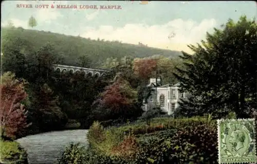 Ak Marple Bridge Großraum Manchester England, Fluss Goyt, Mellor Lodge