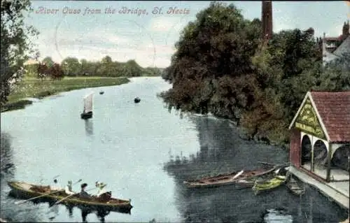 Ak Saint Neots im Osten Englands, Fluss Ouse von der Brücke aus