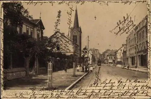 Ak Recklinghausen in im Ruhrgebiet, Am Viehtor, Straßenbahn, Kirchturm