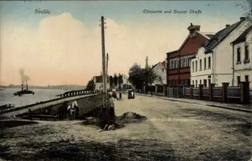 Ak Strehla an der Elbe Sachsen, Fluss, Riesaer-Straße