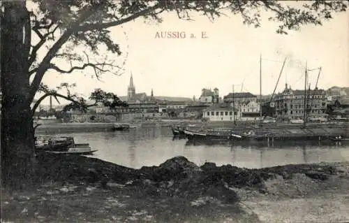 Ak Ústí nad Labem Aussig an der Elbe, Blick vom Ufer zur Stadt