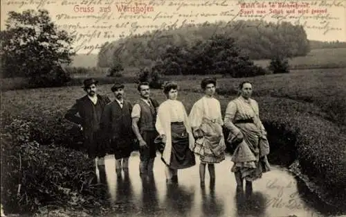 Ak Bad Wörishofen im Unterallgäu, Gruppe beim Wassertreten