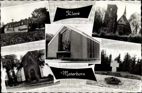 Ak Materborn Kleve am Niederrhein, Kirche, Kapelle, Ehrenmal