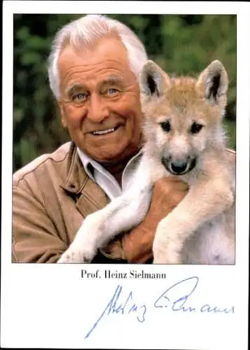 Ak Schauspieler Heinz Sielmann, Portrait mit Welpe, Autogramm