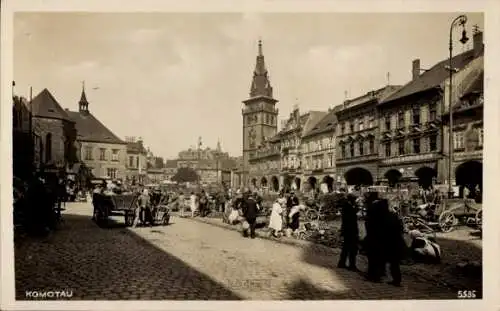 Foto Ak Chomutov Komotau Region Aussig, Platz, Markthändler