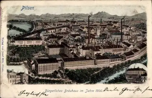 Ak Plzeň Pilsen Stadt, Bürgerliches Bräuhaus im Jahre 1900