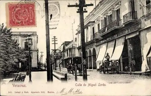Ak Veracruz Mexiko, Calle de Miguel Lerdo, Straßenpartie, Geschäfte