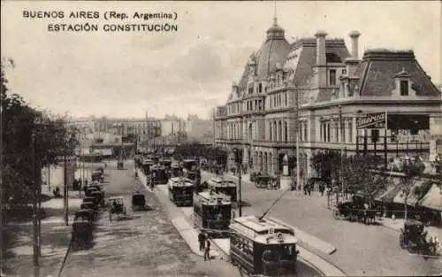 Ak Buenos Aires Argentinien, Estacion Constitucion, Straßenbahn