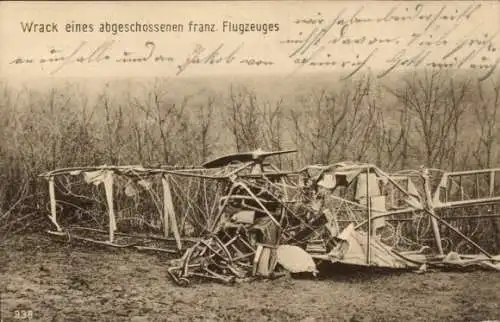 Ak Wrack eines abgeschossenen französischen Flugzeuges, I. WK