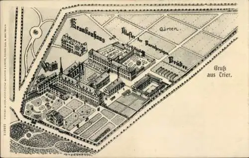 Stadtplan Ak Trier an der Mosel, Garten, Krankenhaus, Kloster