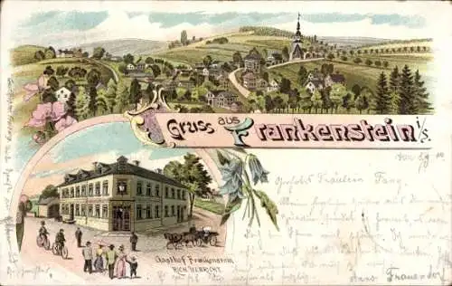 Litho Frankenstein Oederan Sachsen, Gasthof, Gesamtansicht