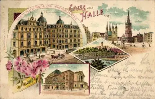 Litho Halle an der Saale, Grand Hotel Bode, Wintergarten, Platz