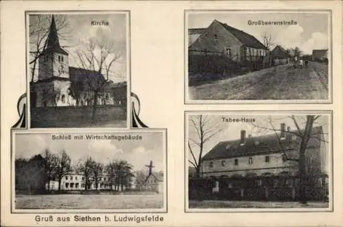 Ak Siethen Ludwigsfelde in Brandenburg, Kirche, Großbeerenstraße, Tabea-Haus, Schloss