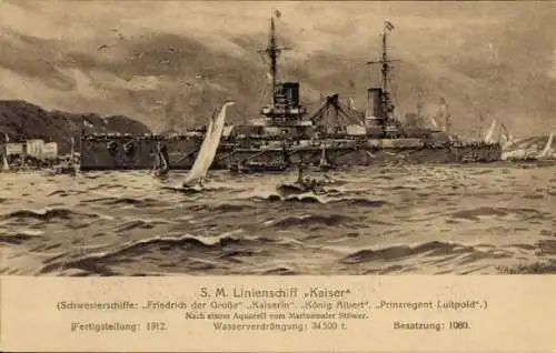 Ak Deutsches Kriegsschiff, S.M. Linienschiff Kaiser, Kaiserliche Marine
