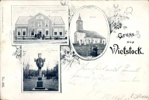 Ak Wietstock Ludwigsfelde in Brandenburg, Kirche, Gasthof, Denkmal