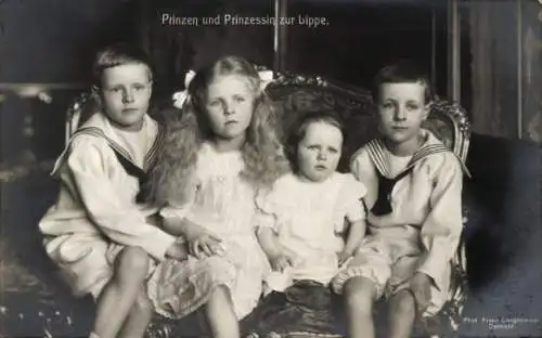 Ak Prinzen und Prinzessin zur Lippe, Max, Franz Josef, Alexander, Bathildis von Schaumburg Lippe