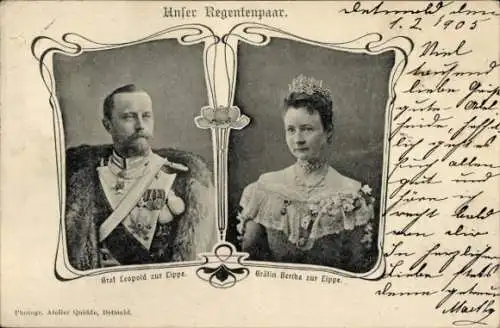 Ak Portraits Leopold Fürst zur Lippe und Fürstin Bertha, geb. v. Hessen-Philippsthal-Barchfeld