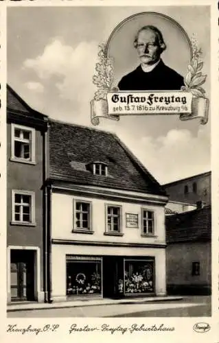 Ak Kluczbork Kreuzburg Oberschlesien, Gustav Freytag Geburtshaus, Schriftsteller