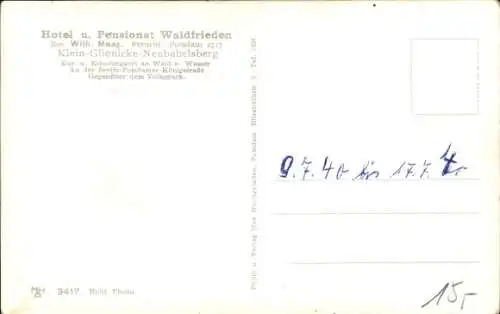 Ak Klein Glienicke Neubabelsberg Babelsberg Potsdam, Hotel Pension Waldfrieden, Bes. Wilh. Maag