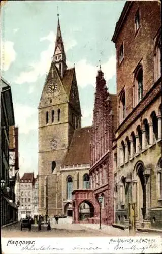 Ak Hannover in Niedersachsen, Marktkirche und Rathaus