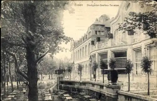 Ak Essen im Ruhrgebiet, Stadtgarten, Saalbau, Terrasse