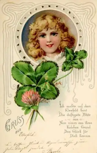 Glitzer Litho Kleeblätter, Mädchenbildnis