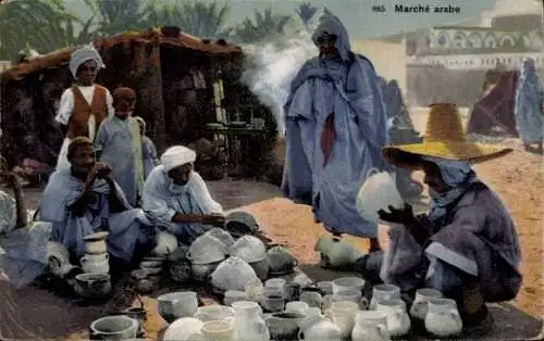 Ak Marché arabe, Araber auf dem Marktplatz, Händler, Maghreb