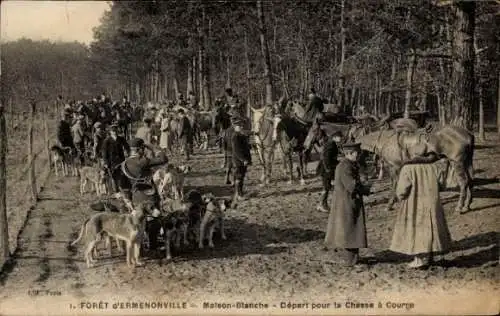 Ak Foret d’Ermenonville, Maison-Blanche, Abfahrt zur Jagd