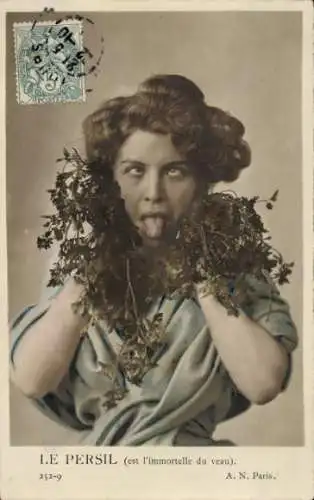 Ak Frau-Porträt, Gemüse, Petersilie, Kraut