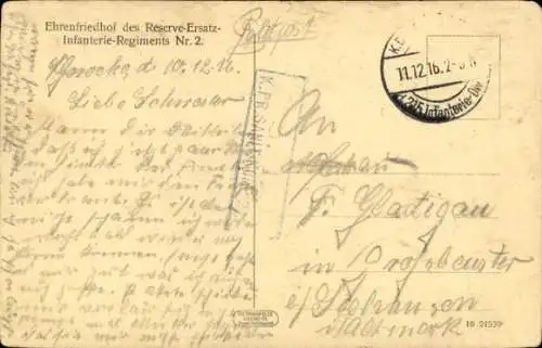 Ak Ehrenfriedhof des Reserve-Ersatz-Infanterie-Regiments Nr. 2, Soldatengräber