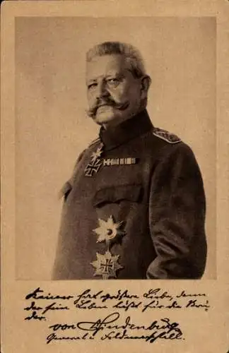 Ak Generalfeldmarschall Paul von Hindenburg, Portrait, Uniform, Ludendorff Spende