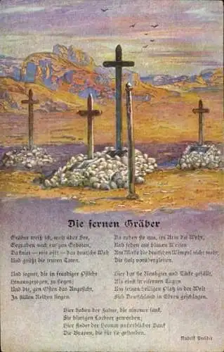 Künstler Ak Die fernen Gräber, Deutsche Soldatengräber in Südwestafrika, Kolonialkriegerdank