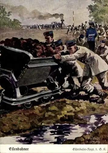 Künstler Ak Döbrich-Steglitz, Eisenbahner, Eisenbahn Regt 1 GK