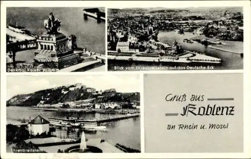Ak Koblenz am Rhein, Denkmal Kaiser Wilhelm I., Deutsches Eck, Ehrenbreitstein