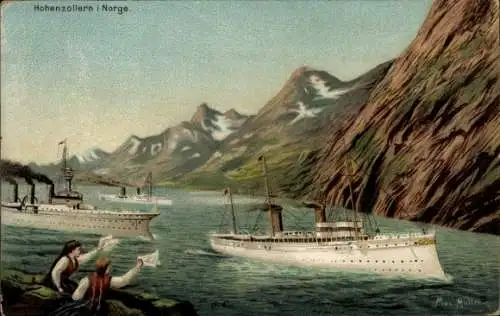 Künstler Ak Müller, Max, Norwegen, Deutsches Kriegsschiff Hohenzollern