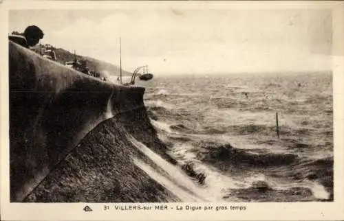 Ak Villers sur Mer Calvados, La Digue par gros temps