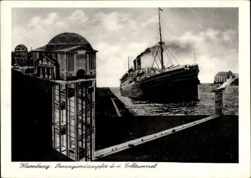 Ak Hamburg St Pauli Elbtunnel mit Dampfer Cap Finisterre