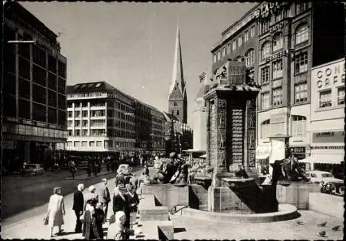 Ak Hamburg Mitte Altstadt, Mönckebergstraße, Passanten, Kirchturm