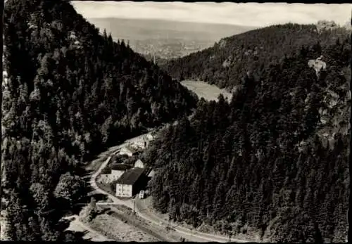 Ak Oybin in der Oberlausitz, Zittauer Gebirge, Tal Teufelsmühle, Blick vom Berg Oybin