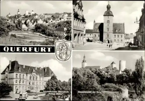 Ak Querfurt im Saalekreis, Teilansicht mit Burg, Rathaus, Polytechnische Oberschule Philipp Müller