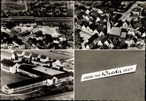 Ak Rheda Wiedenbrück in Westfalen, Bahnhofsplatz, Stadtmitte, Kirche, Realschule