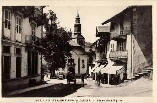 Ak Saint Gervais les Bains Haute Savoie, Place de l'Eglise