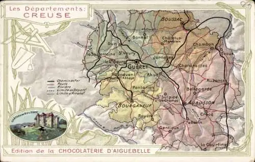 Landkarten Ak Gueret Creuse, Departements Creuse, Edition de la Chocolaterie d'Aiguebelle