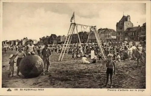 Ak Saint Aubin sur Mer Calvados, Plaisiers d'enfants sur la plage