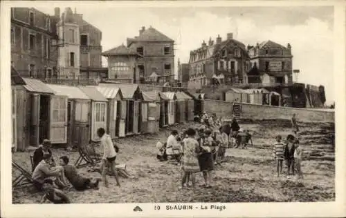 Ak Saint Aubin sur Mer Calvados, La Plage