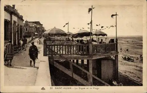 Ak Saint Aubin sur Mer Calvados, La Plage, la Digue